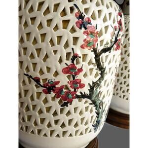 Chinese Porcelain Cherry Blossom Blanc de Chine Pierced Table Lamp Base